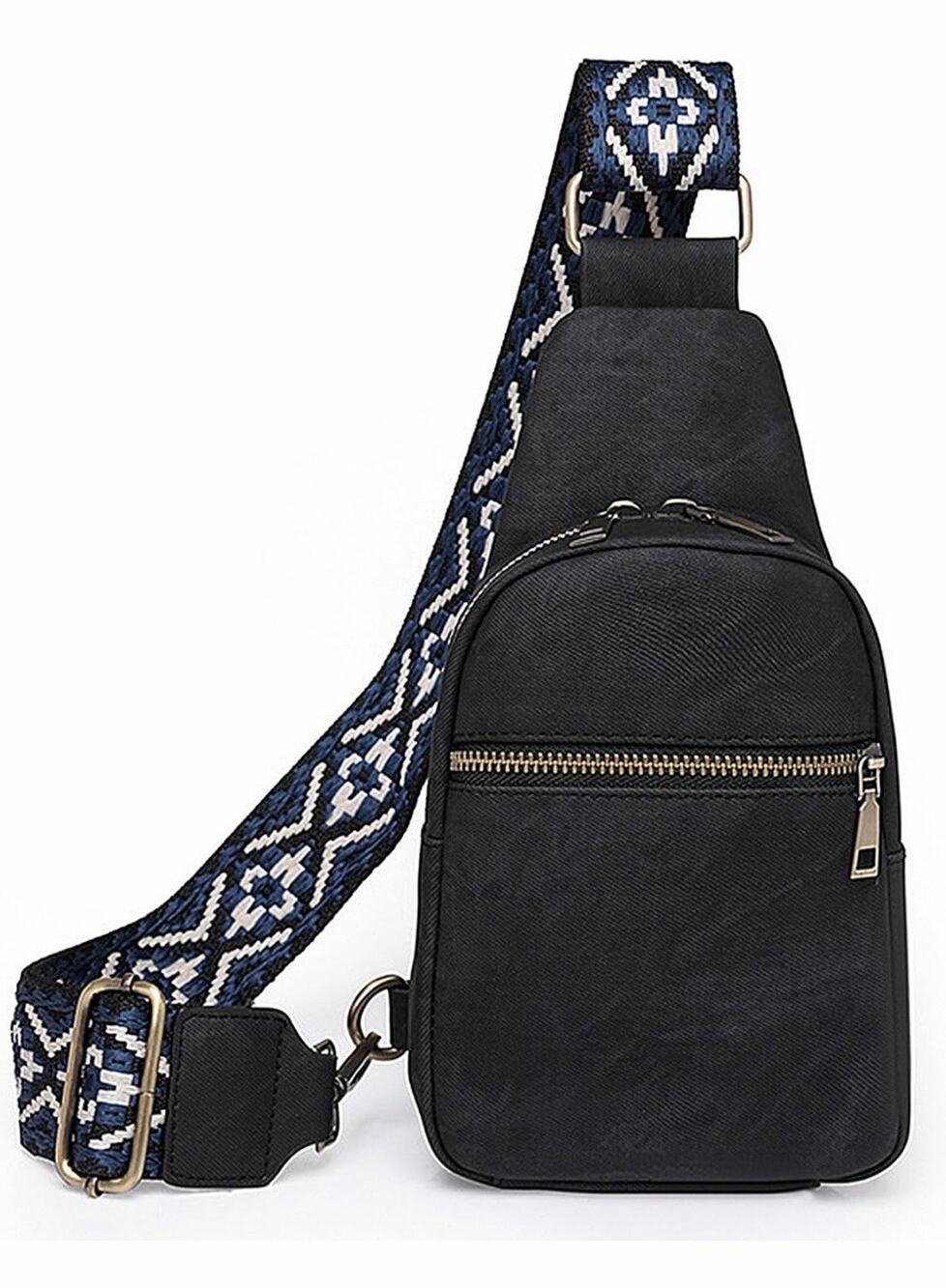 Small Crossbody Bag - Women Men Vegan Leather Phone Chest Bag Travel (black)